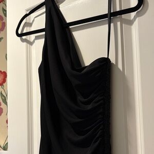 Elegant Black Women's Dress one shoulder beaded detailing